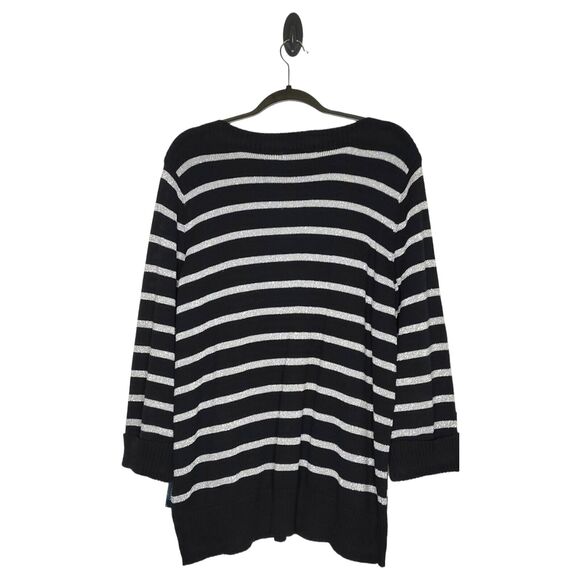 NEW Karen Scott Size 2x Sweater Black Silver Stripe Shimmer 1/4 Button Sleeve - Picture 4 of 10